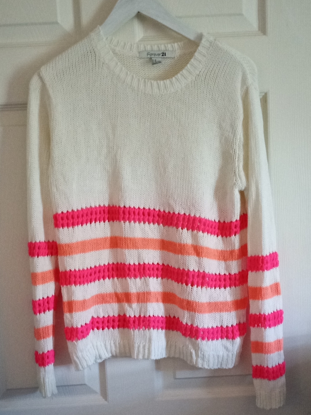 Forever 21 Cream Scoop Neck Pink Sherbet Knitted Sweater